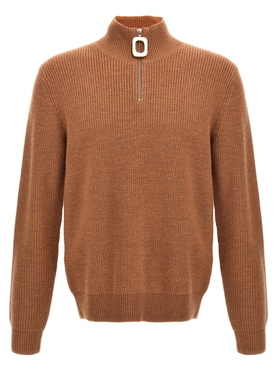 Shop Jw Anderson Half Zip Maxi Puller Sweater In Beige