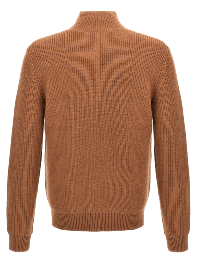 Shop Jw Anderson Half Zip Maxi Puller Sweater In Beige