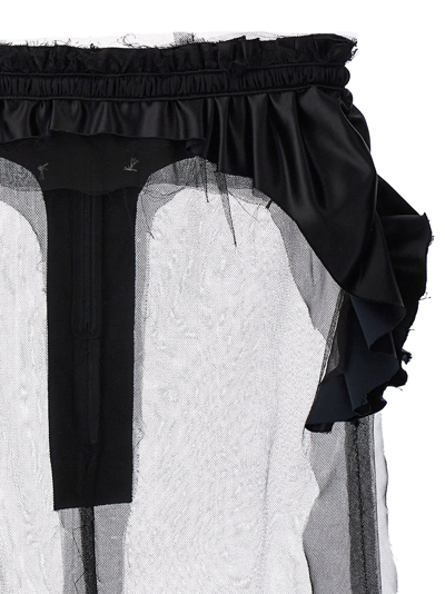 Shop Maison Margiela Satin Ruche Tulle Skirt In Black