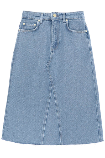 Shop Ganni Denim Midi Skirt In Light Blue Stone (blue)