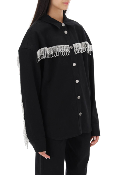 Shop Rotate Birger Christensen Overshirt With Crystal Fringes In Black (black)