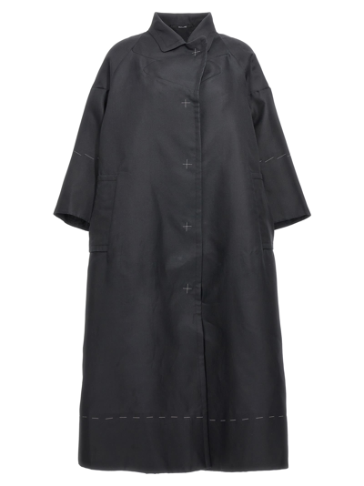 Shop Maison Margiela Contrast Stitching Silk Coat In Black
