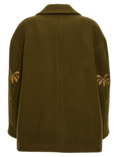 Shop Palm Angels Palm Embroidery Coat In Green