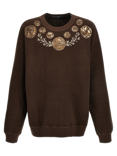 Shop Dolce & Gabbana Monete Sweatshirt In Brown