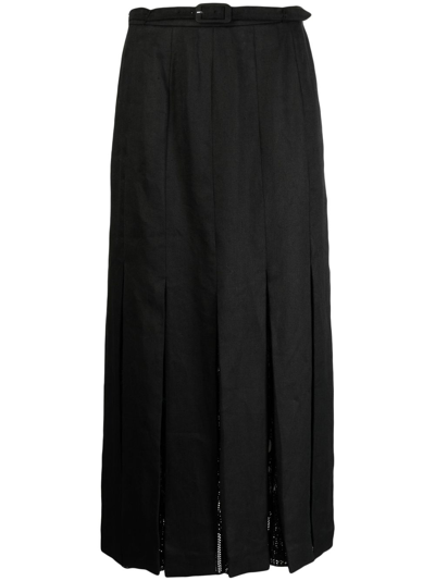 Shop Gabriela Hearst Edith Pleated Linen Skirt In Black