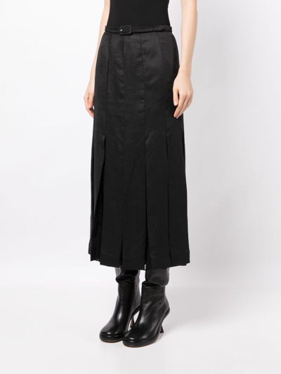 Shop Gabriela Hearst Edith Pleated Linen Skirt In Black