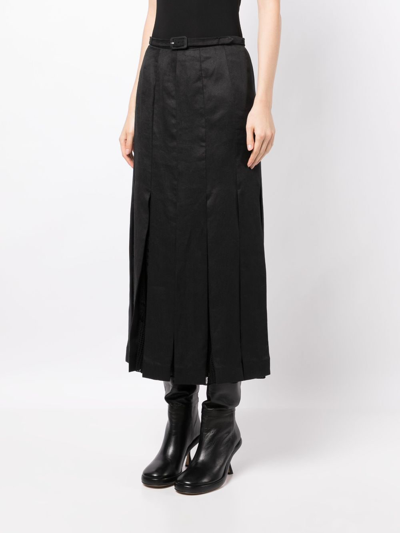 Gabriela Hearst Edith Pleated Linen Skirt In Black