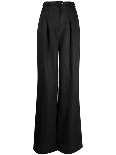 Shop Gabriela Hearst Vargas Wide-leg Linen Trousers In Black