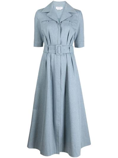 Shop Gabriela Hearst Notched-collar Midi Shirtdress In Blue