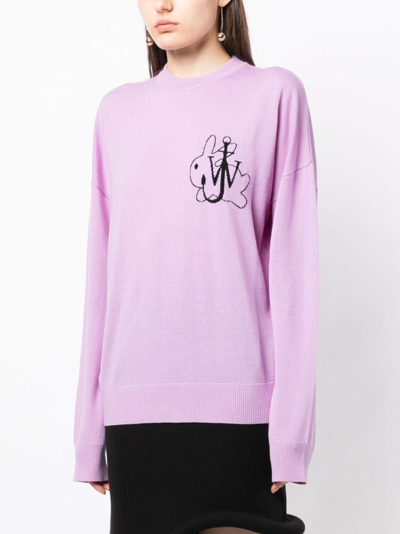 Shop Jw Anderson Intarsia-logo Wool Sweatshirt In Purple