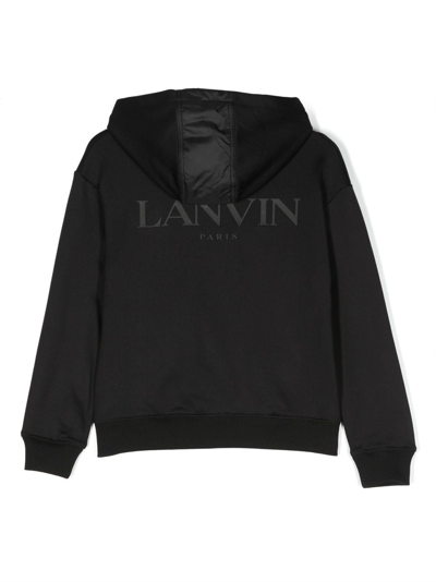Shop Lanvin Enfant Logo-print Fleece Cardigan In Black