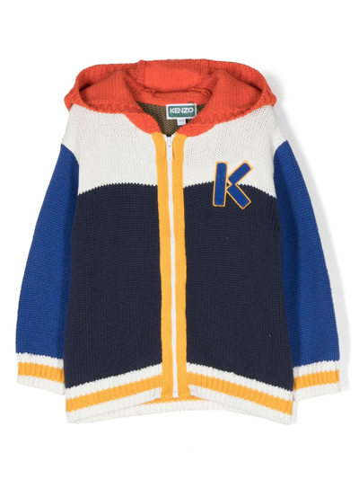 Shop Kenzo Logo-embroidered Zip-up Cardigan In Blue