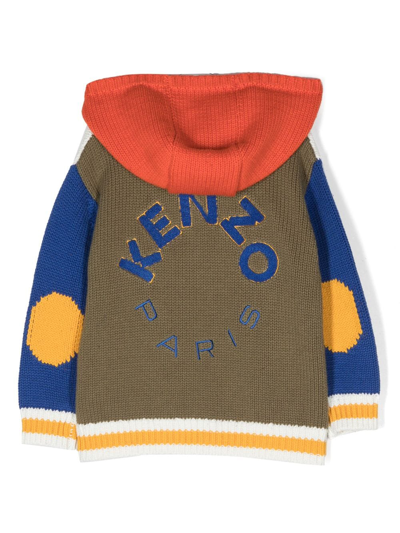 Shop Kenzo Logo-embroidered Zip-up Cardigan In Blue