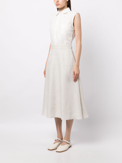 Shop Thom Browne A-line Linen Midi Dress In White
