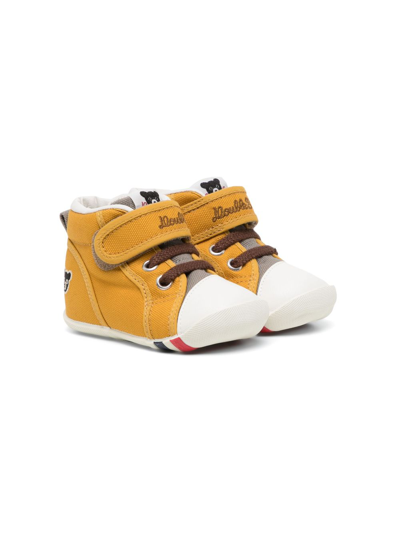 Shop Miki House Embroidered-logo Touch-strap Sneakers In Yellow