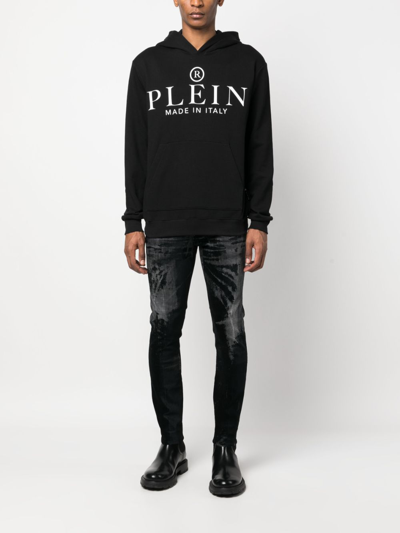 Shop Philipp Plein Logo-print Cotton Hoodie In Black