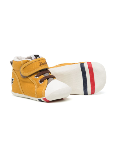 Shop Miki House Embroidered-logo Touch-strap Sneakers In Yellow