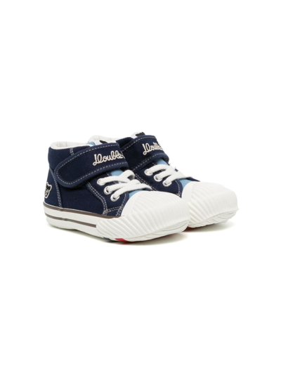 Shop Miki House Embroidered-logo Touch-strap Sneakers In Blue