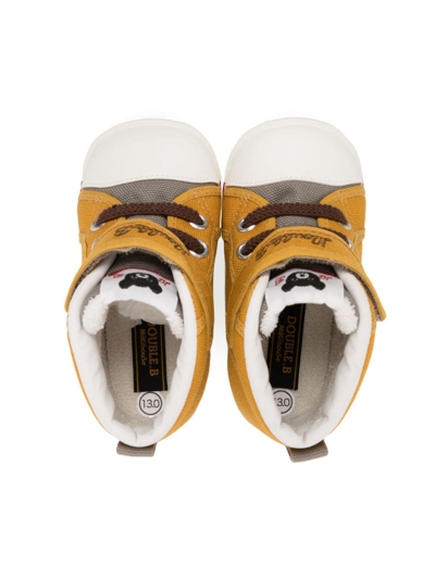 Shop Miki House Embroidered-logo Touch-strap Sneakers In Yellow