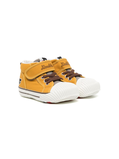Shop Miki House Embroidered-logo Touch-strap Sneakers In Yellow