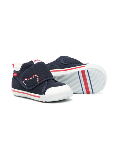 Shop Miki House Bear-motif Touch-strap Sneakers In Blue