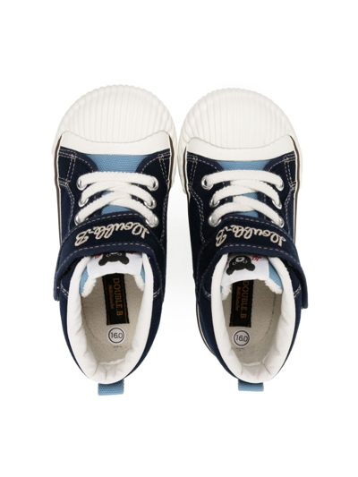 Shop Miki House Embroidered-logo Touch-strap Sneakers In Blue
