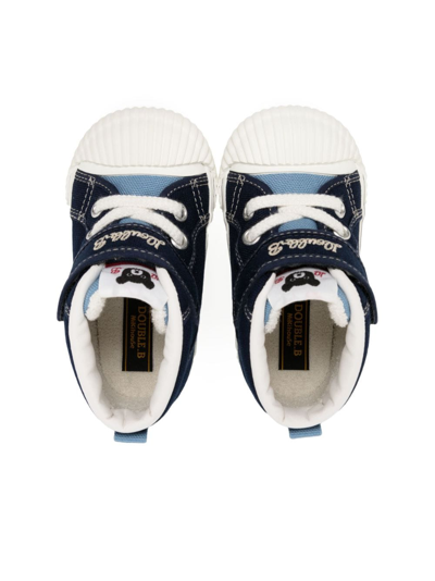 Shop Miki House Embroiderd-logo Touch-strap Sneakers In Blue