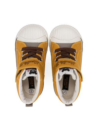 Shop Miki House Embroidered-logo Touch-strap Sneakers In Yellow