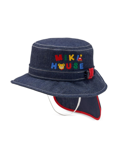 Shop Miki House Logo-embroidered Denim Bucket Hat In Blue
