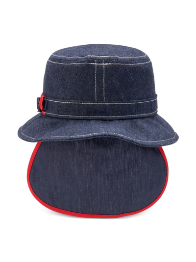 Shop Miki House Logo-embroidered Denim Bucket Hat In Blue