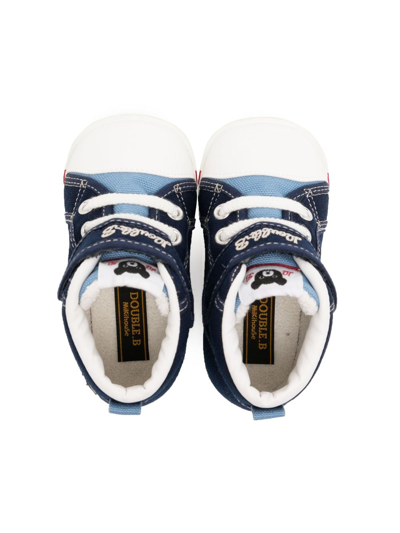 Shop Miki House Embroidered-logo Touch-strap Sneakers In Blue