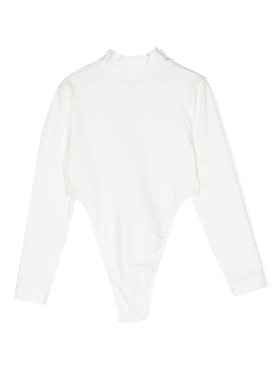 Shop Monnalisa Logo-appliqué Long-sleeve Bodysuit In White