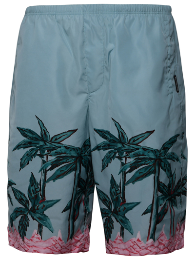 Shop Palm Angels Man  Light Blue Polyester Bermuda Shorts