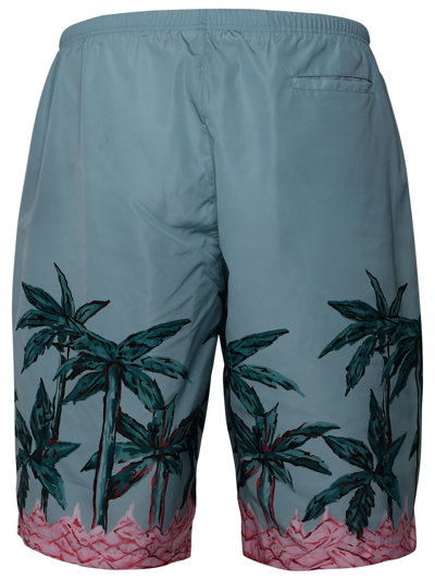 Shop Palm Angels Man  Light Blue Polyester Bermuda Shorts