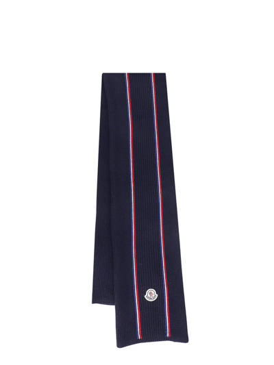 Shop Moncler Logo Patch Knitted Scarf In Multi