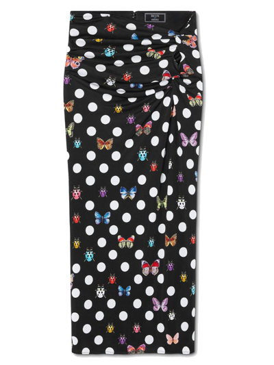 Shop Versace Multicoloured Knotted Midi Skirt With Butterflies In Multicolore