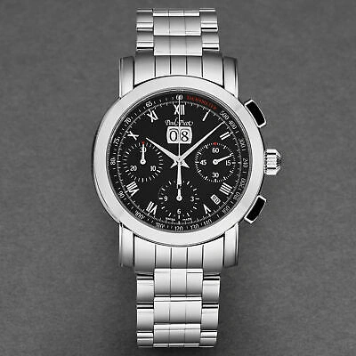 Pre-owned Paul Picot Mens 'firshire' Chronograph Black Dial Ss Bracelet Watch P7045.20.331