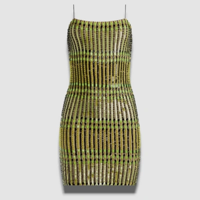 Pre-owned Alice And Olivia $897 Alice + Olivia Women's Green Fifi Embellished Bodycon Mini Dress Size 2