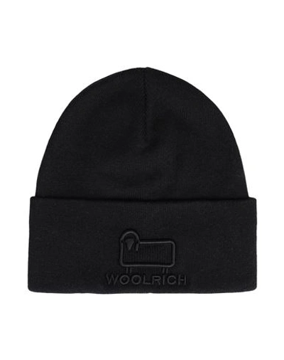 Woolrich Cotton Wool Black Beanie In Black