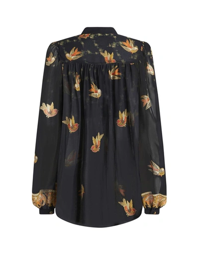 Shop Etro Georgette Top With Printed Birds In Black