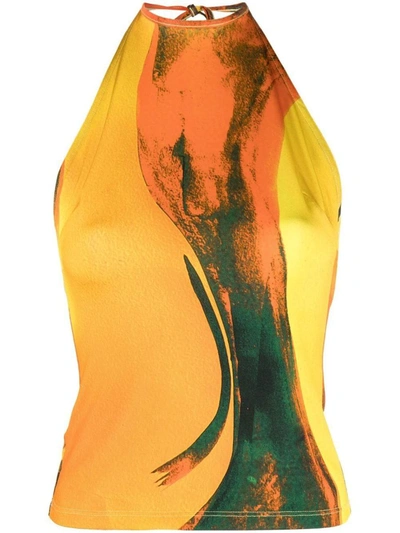 Shop Louisa Ballou Printed Halter Neck Top In Yellow