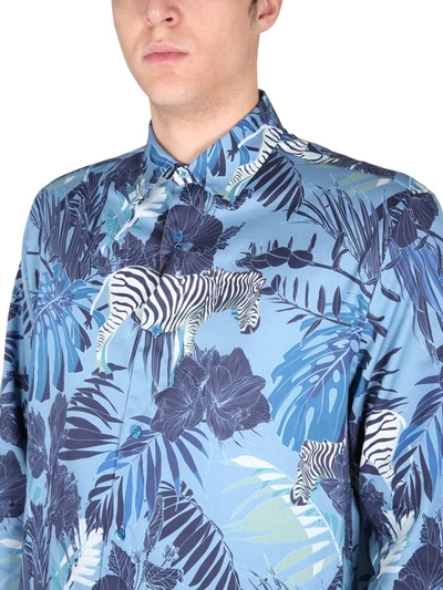 Shop Etro Foliage And Zebra Print Shirt In Blue