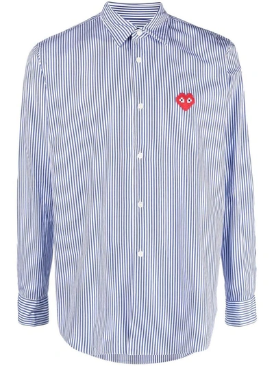 Comme Des Garçons Play Navy & White Invader Edition Heart Shirt In Blue