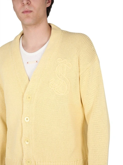 Shop Jil Sander Cardigan With Logo Embroidery In Yellow