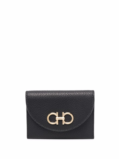 Shop Ferragamo Gancini Leather Credit Card Case In Black