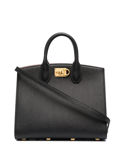 Shop Ferragamo Studio Box Leather Top Handle Bag In Black