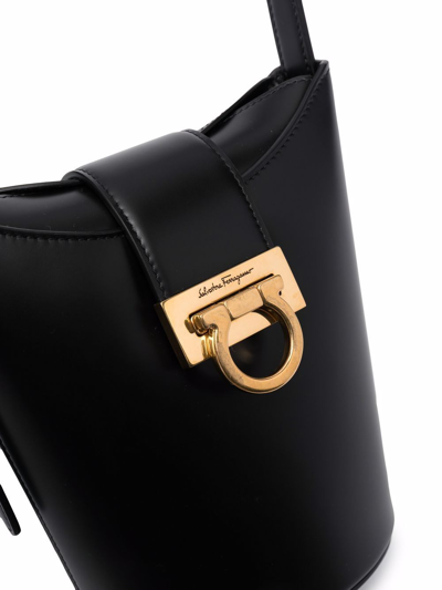 Shop Ferragamo Trifolio Leather Shoulder Bag In Black