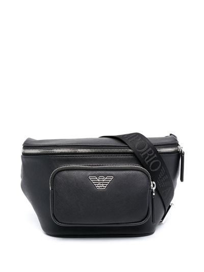 Shop Emporio Armani Small Leather Beltbag In Black