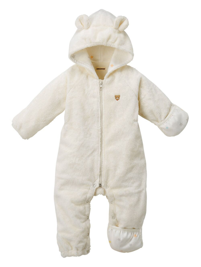 Shop Miki House Faux-fur Hooded Bodysuit In White