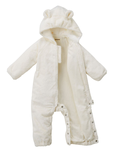 Shop Miki House Faux-fur Hooded Bodysuit In White
